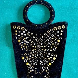 Thalia Sodi Black Purse with black & gold beaded butterfly print